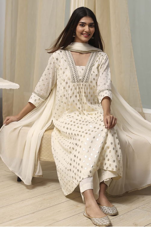 Fuchsia Cotton Printed Gathered Suit Set image number 0