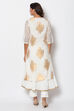 Off White Poly Metallic Cotton Flared Yarndyed Kurta image number 5