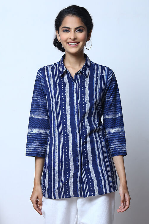 Indigo Cotton Shirt Printed Kurti image number 5