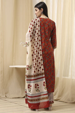 Pink Cotton Screen Print Unstitched Suit Set image number 5