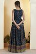 Blue Viscose Silk Floral Printed Peplum Lehenga Set image number 6