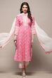 White Pink Rayon Gathered Suit Set