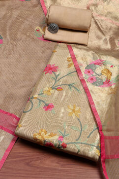 Gold Tissue Machine Embroidered Unstitched Suit Set image number 0