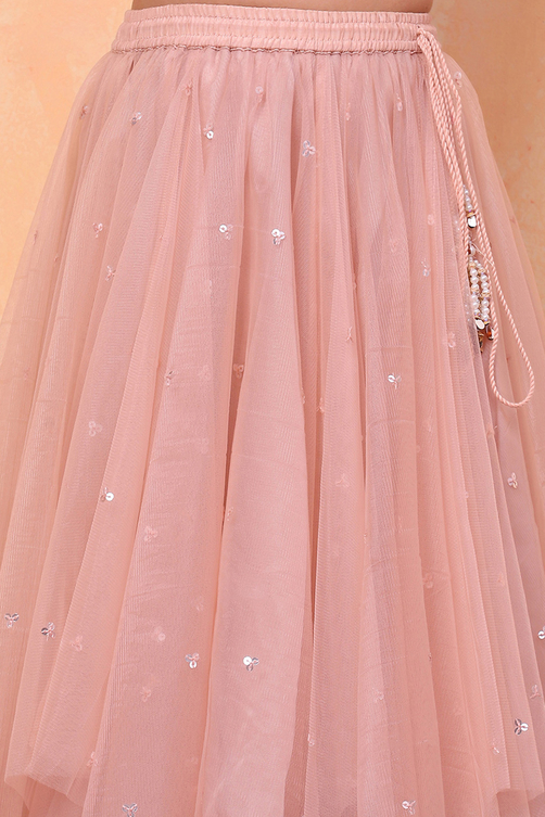 Peach-Toned Poly Chanderi Embellished Straight Lehenga Set image number 2