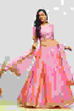 Pink Printed Flared Festive Lehenga Set image number 0