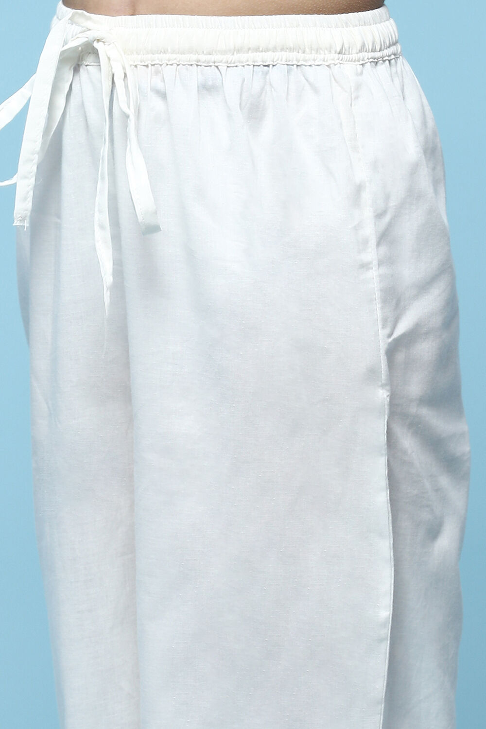 White Printed Cotton Flared Kurta With Straight Palazzo image number 2