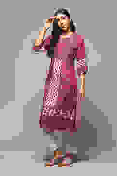 Red Viscose A-Line Printed Kurta image number 2