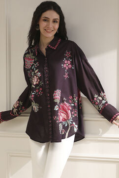 Brown Cotton Floral Printed Shirt image number 0