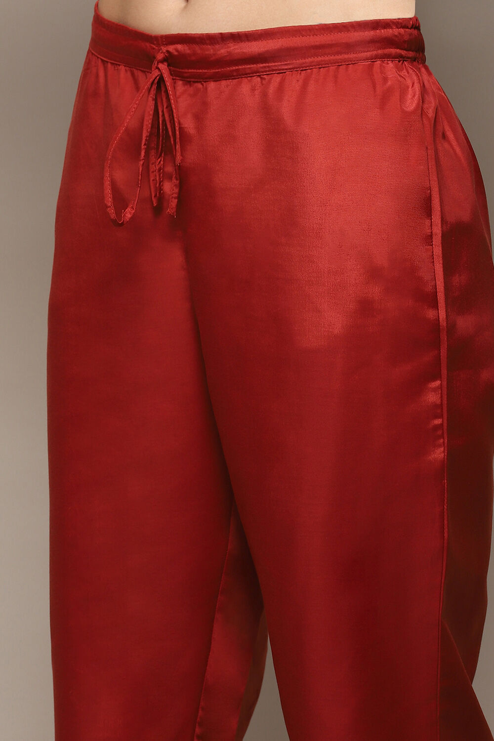 Maroon Poly Shantoon Narrow Kurta Pant Suit Set image number 2