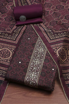 Wine Silk Blend Hand Embroidered Unstitched Suit Set image number 0