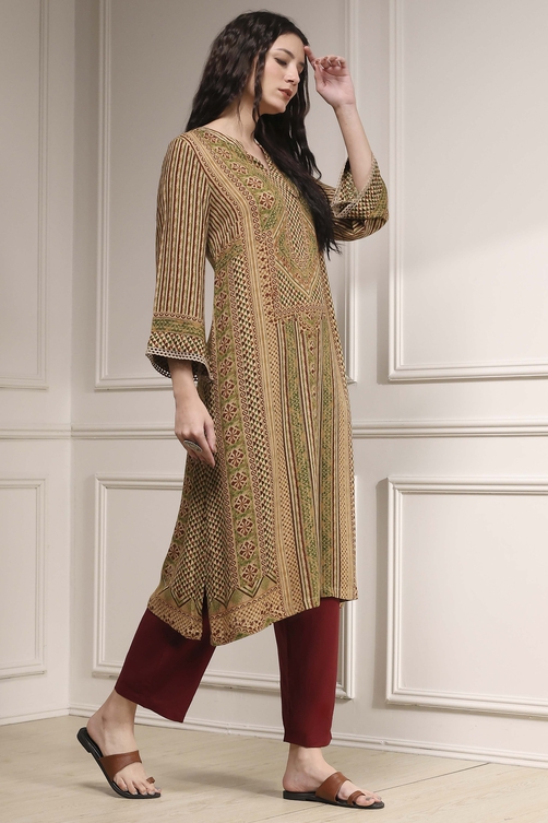 Blue Printed Straight Kurta image number 5