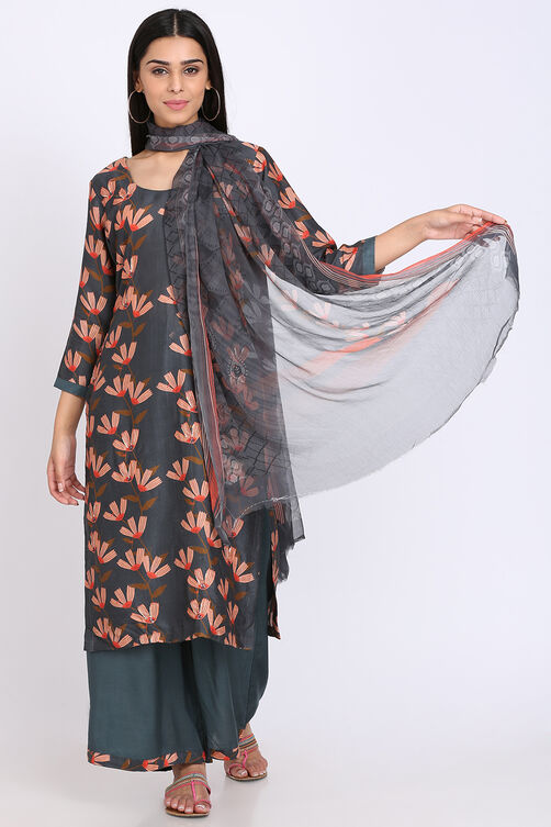 Easy Stitch Charcoal Black Raw Silk Embellished Suit image number 0
