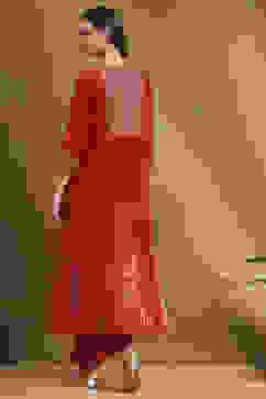 Red Cotton Printed Festive A-Line Suit Set image number 4