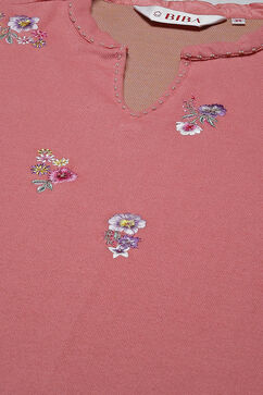 Peach Acrylic Straight Yarndyed Kurta image number 5