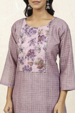 Lavender Linen Blend Hand Embroidered Unstitched Suit Set image number 2