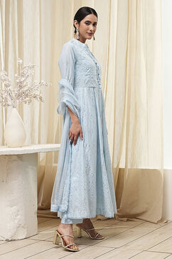 Powder Blue Cotton Embellished Anarkali Suit Set image number 5