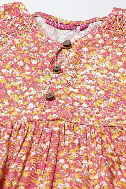 Coral Viscose Flared Printed Dress image number 1