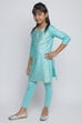 Turquoise Cotton Straight Kurta Legging Suit Set image number 3