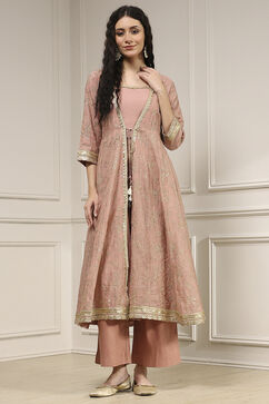 Old Rose Chanderi Anarkali Dyed Fusion Set image number 7