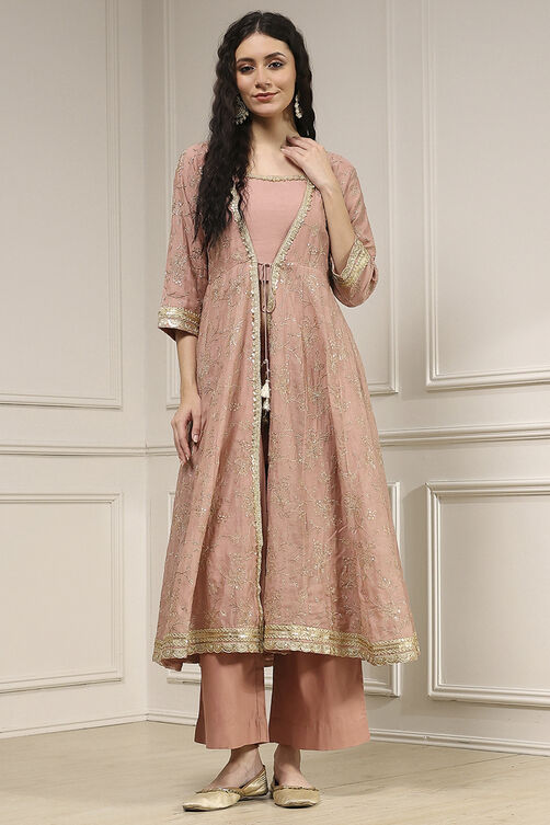 Natural White Chanderi Anarkali Dyed Fusion Set image number 7