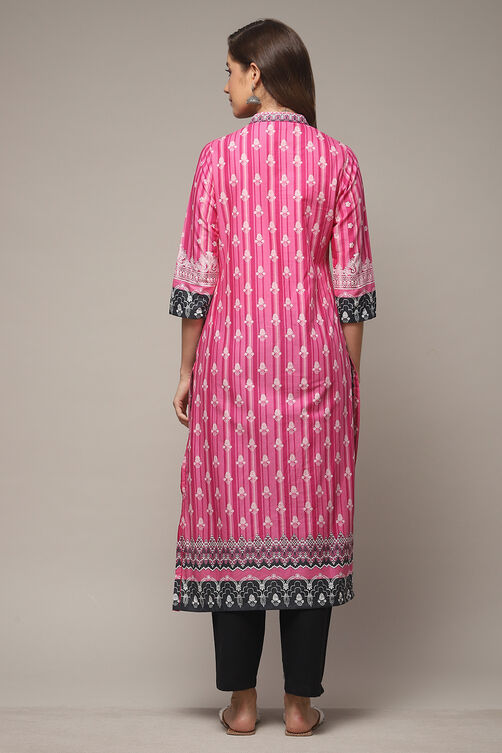 Ochre Cotton Straight Printed Kurta image number 2