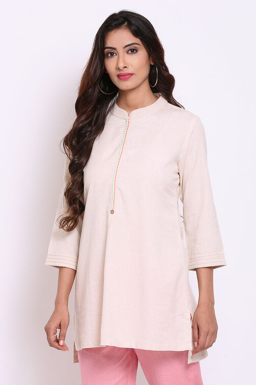 Natural Cotton Flax Straight Solid Kurti image number 2