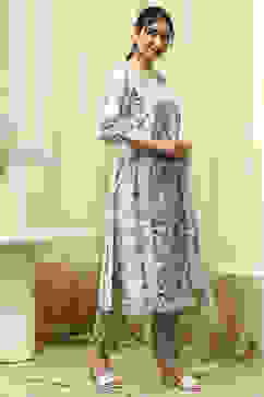 White Blue Cotton Blend Machine Embroidered Unstitched Suit Set image number 5