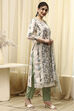 White Blue Cotton Blend Machine Embroidered Unstitched Suit Set image number 5