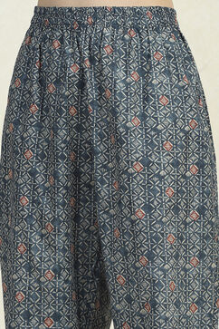 Blue Cotton Printed Embroidered Unstitched Suit Set image number 3
