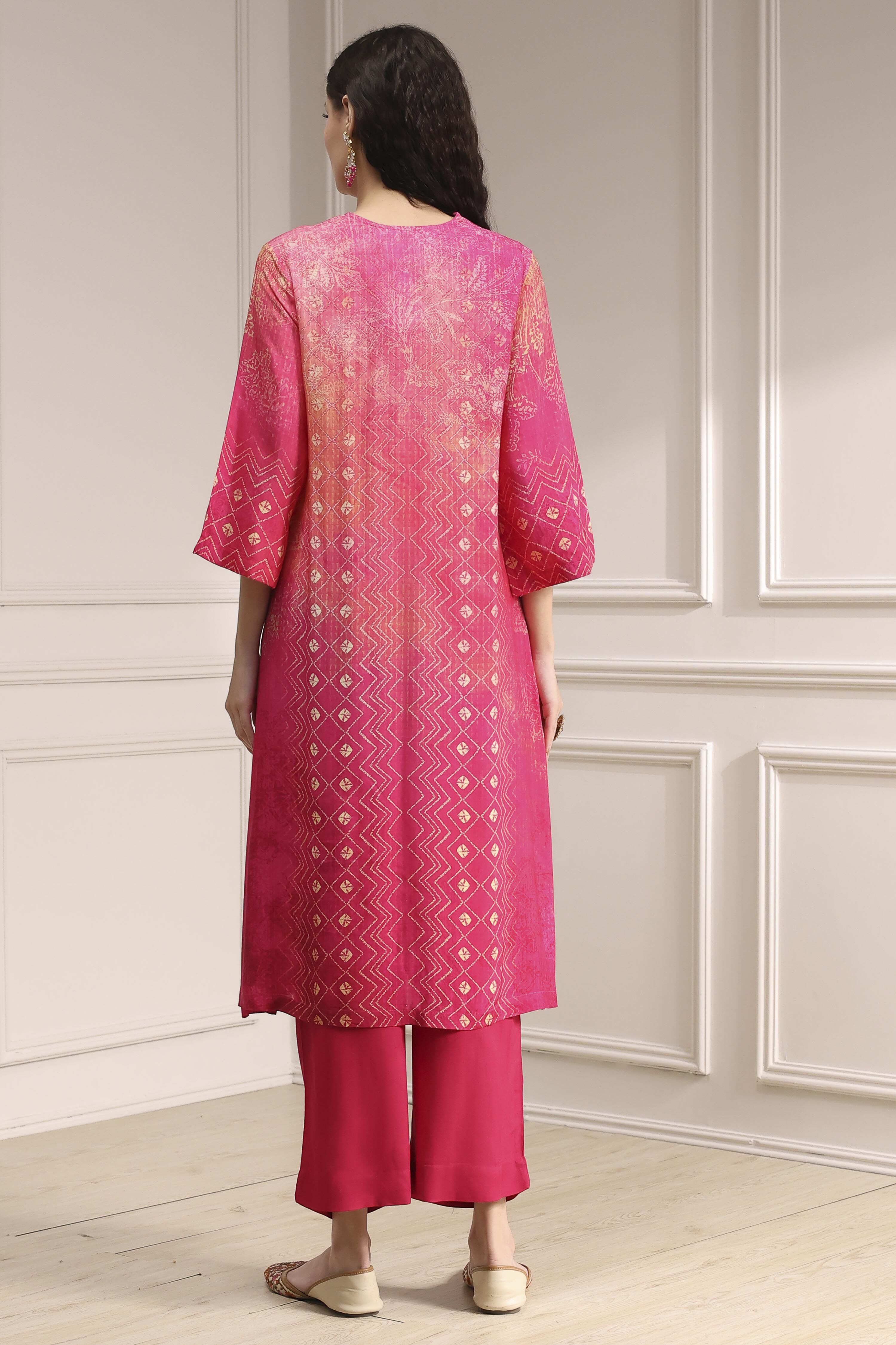 Pink Printed Straight Suit Set image number 4