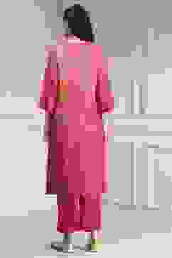 Pink Printed Straight Suit Set image number 4
