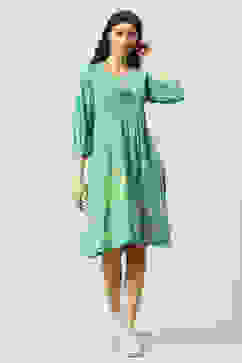 Green LIVA Flared Printed Dress image number 0