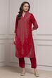 Pink Polyester Straight Printed Kurta Pants Set image number 6