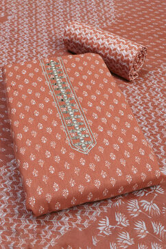 Peach-Colored Cotton Printed Unstitched Suit Set image number 4