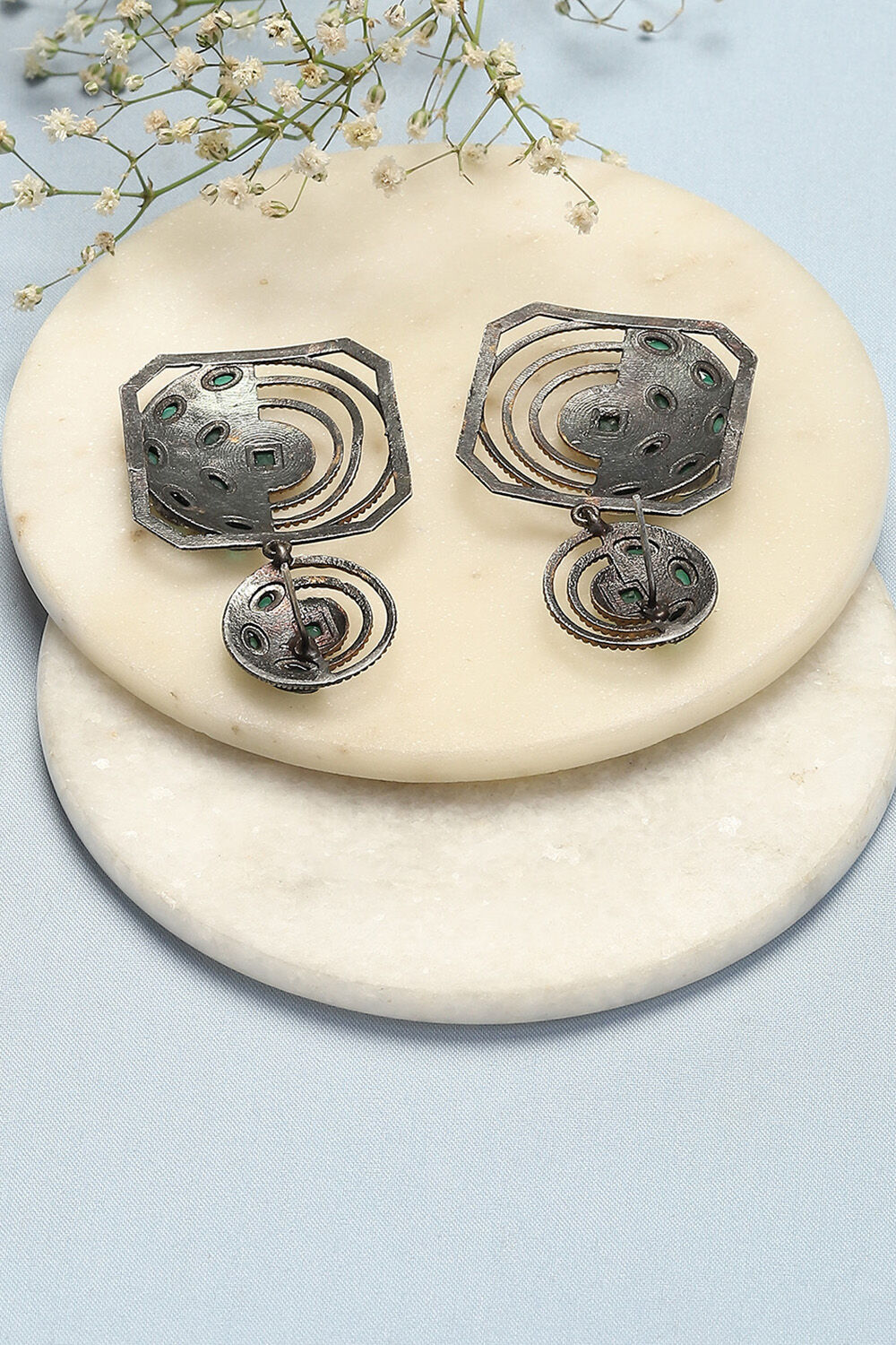 Oxidised Gold & Green Brass Earrings image number 2