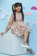 Ecru Flared Art Silk Printed Dress image number 0