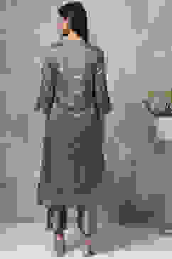 Brown Metallic Cotton Straight Kurta Pants Set image number 4