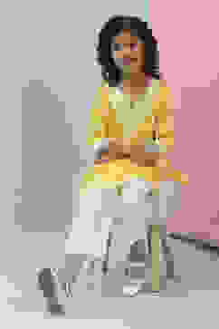 Yellow Cotton Printed Straight Suit Set image number 0