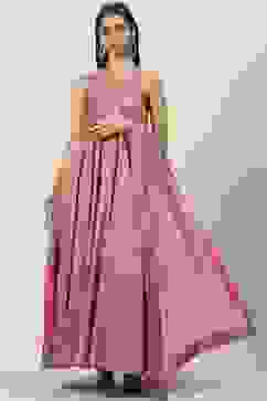 Onion Pink Art Silk Flared Kurta Legging Suit Set image number 7