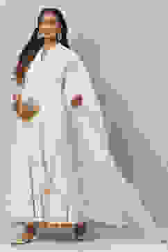 Off White Flared Kurta Skirt Kurta Skirt Suit Set image number 7