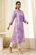 Lavender Printed Straight Kurta image number 4