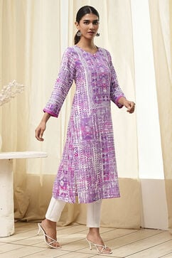 Lavender Printed Straight Kurta image number 4