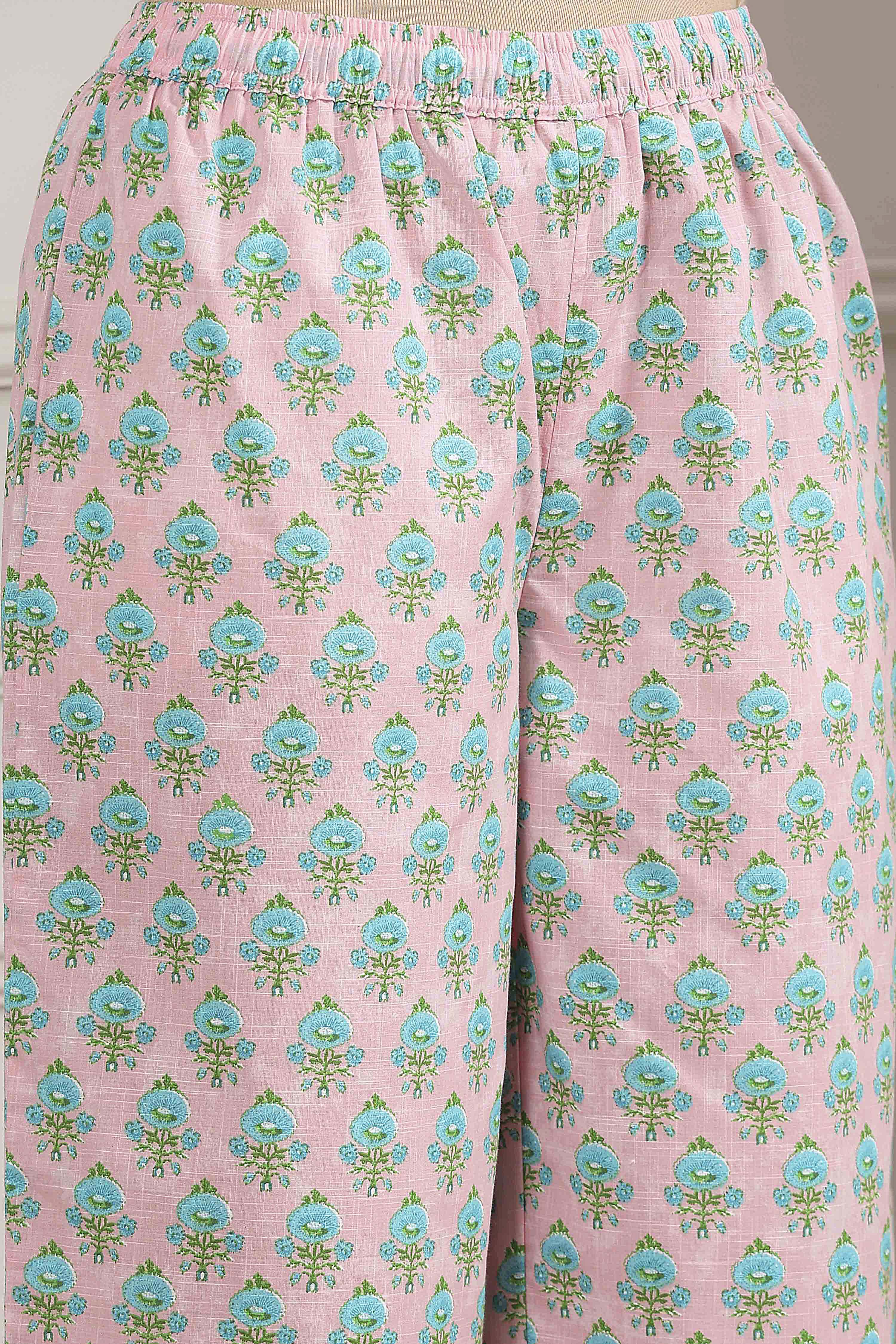 Pink Cotton Printed Straight Kurta Set image number 2