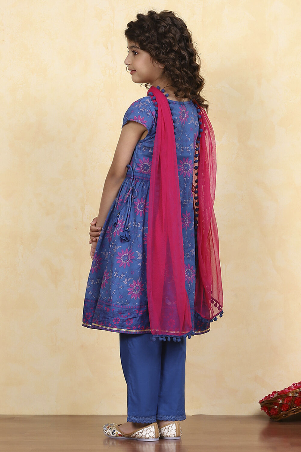 Blue Cotton Flared Printed Suit Set image number 4
