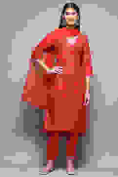 Fuschia Rayon Straight Kurta Pant Suit Set image number 7