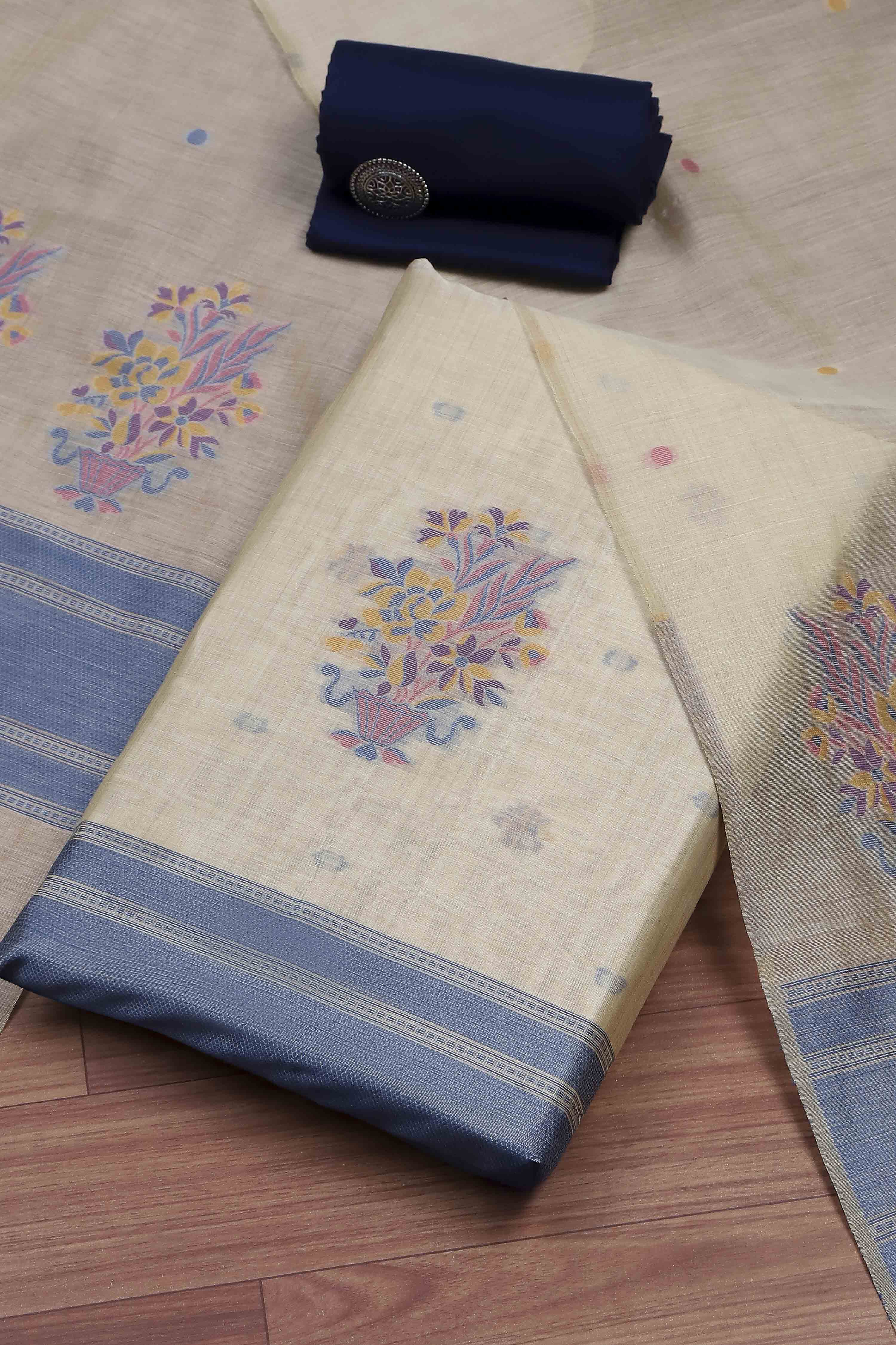 Rust Cotton Jamdani Unstitched Suit Set image number 0