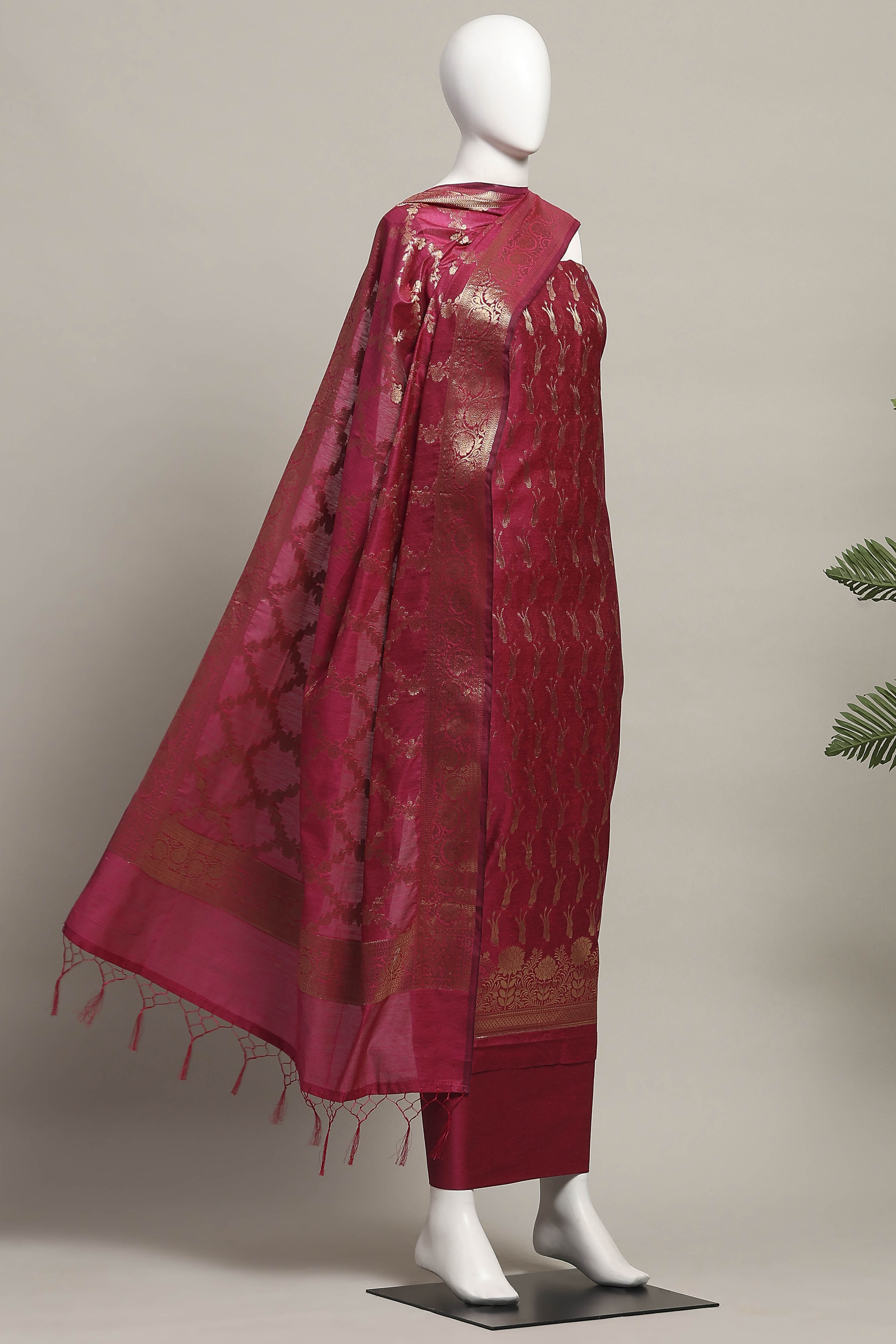 Turquoise Cotton Printed Embroidered Unstitched Suit Set image number 4