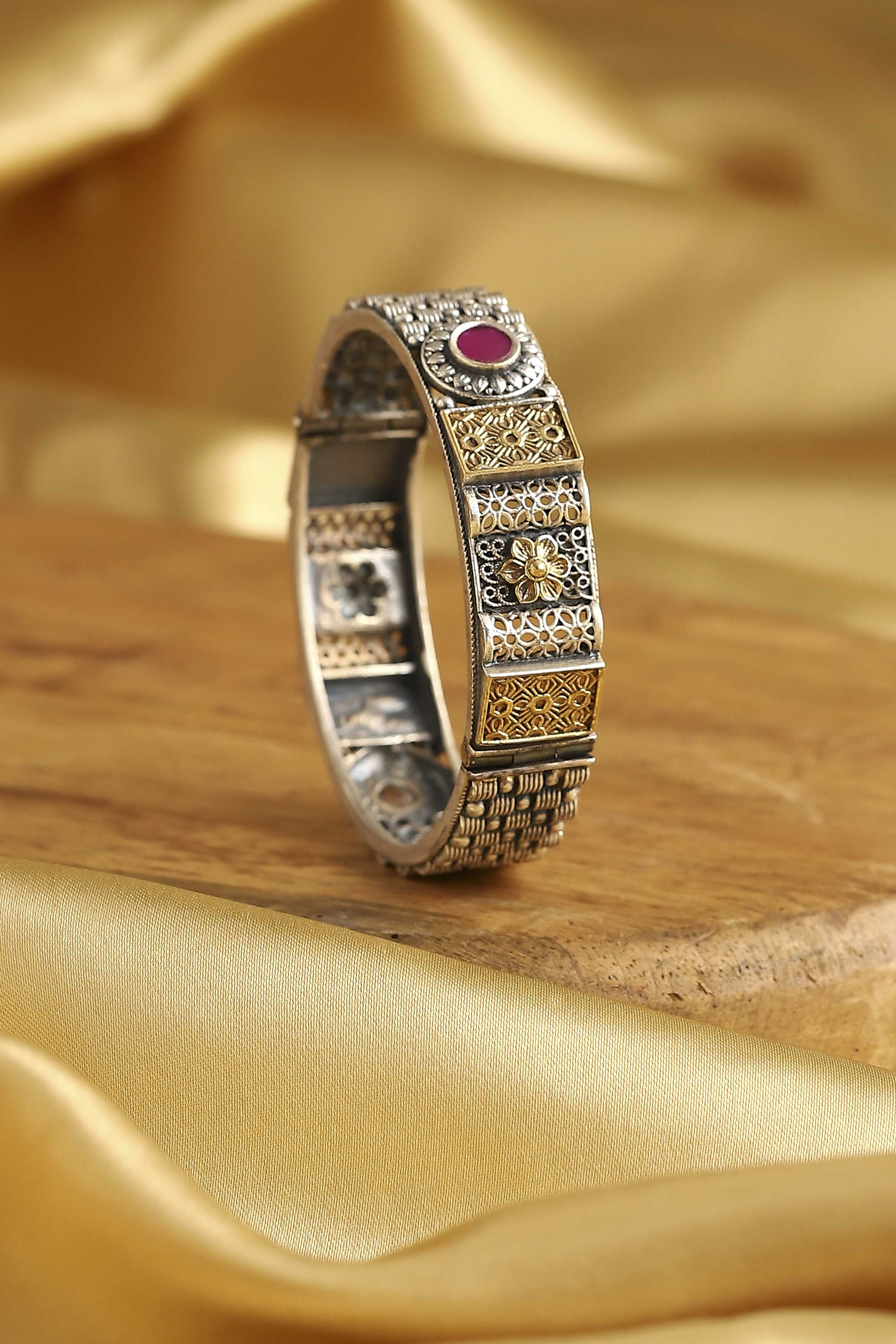 Dark Pink Brass Oxidised Bangles image number 0