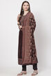 Multicolour Velvet Unstitched Suit Set image number 6