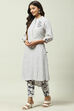 White Blue Cotton Asymmetric Kurta Set image number 3